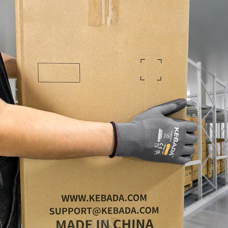 Kebada W1 Work Gloves for Men and Women, PU Coated Safety Gloves with Grip, Touchscreen, Ideal for Warehouse Package Handling, Construction, Gardening, 12 Pairs Gray Small - Image 5